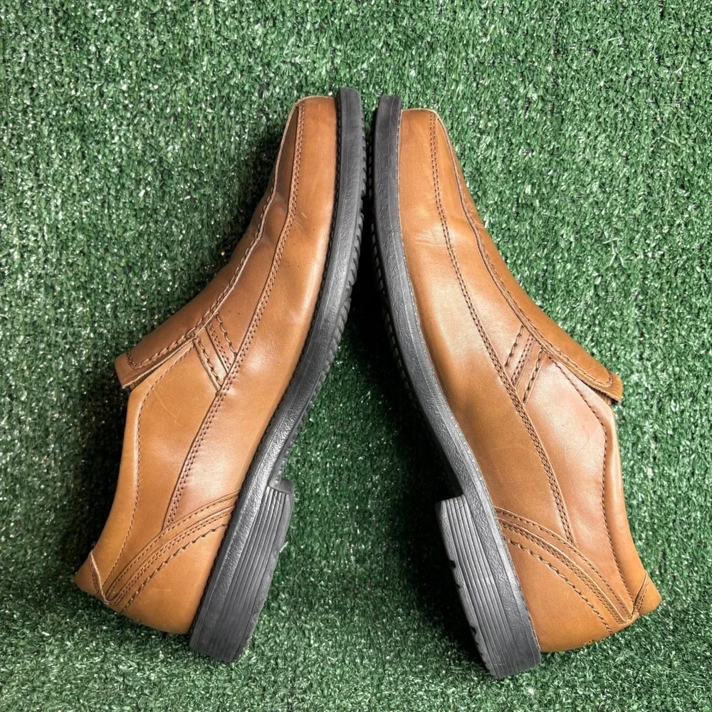 Rockport Leader BX2060 Leather Bike Toe Slip On Loafer Tan Brown Mens Sz 10 Wide